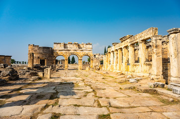 Hierapolis ancient city ruins Pamukkale Turkey. UNESCO world heritage site.