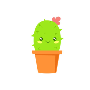 Cute kawaii cactus in pot icon. Clipart image isolated on white background