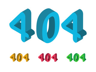 404 error page. Not found isometric vector graphic on white background. Different colors.