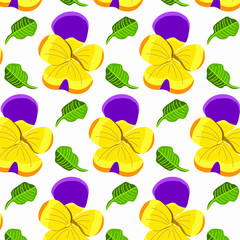 This pattern with flower viola and leaf on the white background. Vector illustration. Flat design.