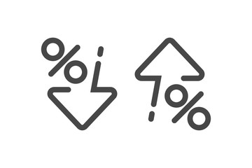 Percent down and up in line style. Concept of icons procent low and high. Vector - obrazy, fototapety, plakaty