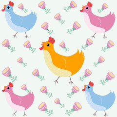 seamless pattern with chicken , Cartoon chicken pattern lovely pattern, Colorful cartoon hen vector