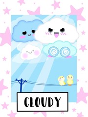 Obraz na płótnie Canvas Cloudy Weather Flashcards collection for preschool kid learning English vocabulary 