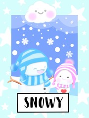 Fototapeta premium Snowy Weather Flashcards collection for preschool kid learning English vocabulary 