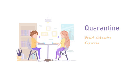 People vector, social distancing, seperate couple quarantine, stay at home, relax time, cartoon character flat design, home interior idea creative