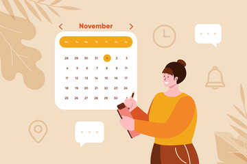 Appointment and booking applications. Girl checking the appointment. Vector illustration