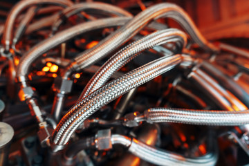 Structural elements of a gas turbine. Industrial, aviation, shipping and energy turbo generator, separate elements of the system