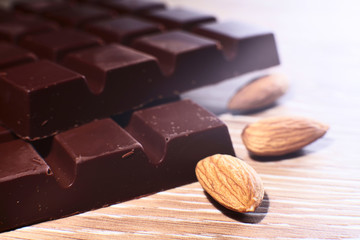 Chocolate with nuts close-up narrow zone of sharpness