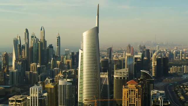 Aerial view of multi-lanes highway crossing the city, Dubai, U.A.E