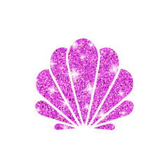 Pink glitter seashell icon. Clipart image isolated on white background