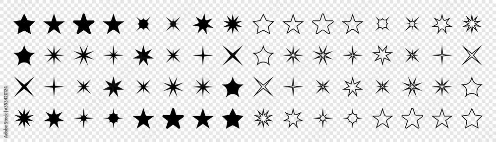 Wall mural stars collection. star vector icons. black set of stars, isolated on transparent background. star ic