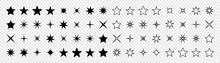 Fototapeta Stars collection. Star vector icons. Black set of Stars, isolated on transparent background. Star icon. Stars in modern simple flat style. Vector illustration obraz