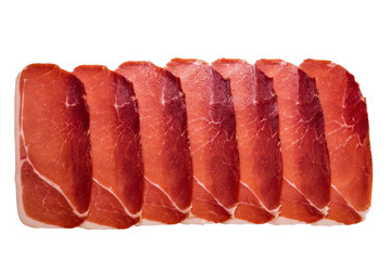 Tasty meat background, thinly sliced jamon.