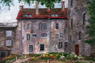 Fototapeta na wymiar House in Tallinn. old town, oil Paintings