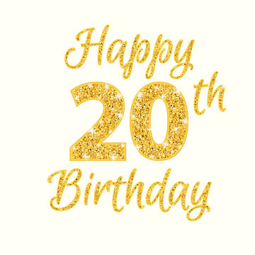 Happy birthday 20th glitter greeting card. Clipart image isolated on white background