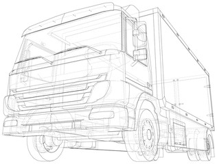 Commercial van freight. Vector illustration. Wire-frame line isolated. Vector rendering of 3d.
