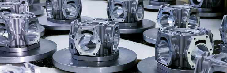 Engine block processed in factory production line