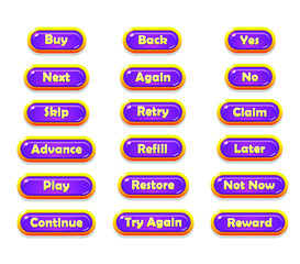 Set of Long Mobile Game Buttons with Icons - Graphical User Interface Kit