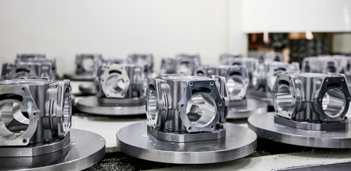 Engine block processed in factory production line