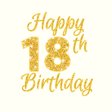 Happy birthday 18th glitter greeting card. Clipart image isolated on white background