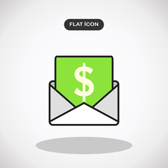 Vector salary icon. Envelope with money.