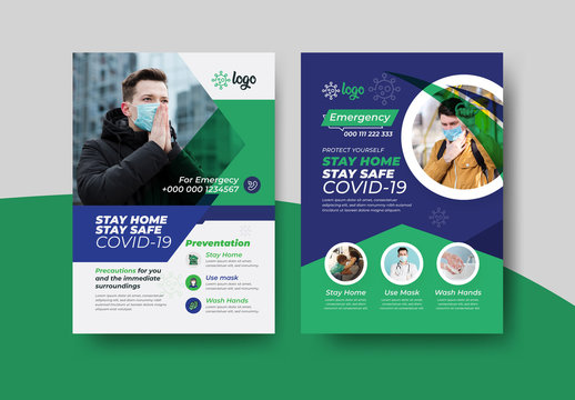 Coronavirus Flyer Layout Pack with Blue and Green Accents