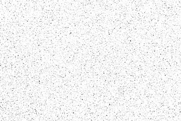 Mottled grunge texture of the distressed surface with fine fibers, particles and dust. Monochrome background of small noise, chaotic dots, spots and grit. Overlay template. Vector illustration