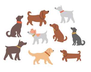 Vector illustration with cute dogs silhouettes 