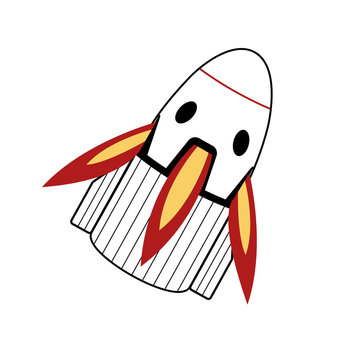 A space rocket to deliver astronauts to the international space station. Vector illustration in flat style. Image of a modern rocket with flames.