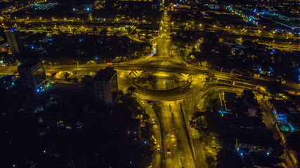 Panoramic night view of the Aguacatala bridge in the city of Medellin, Medellin, Antioquia, Colombia.