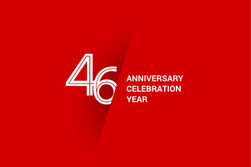 46 years anniversary, minimalist logo jubilee, greeting card. Birthday invitation. White space vector illustration on Red background - Vector