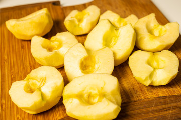 sliced apples cleaned on a wood chipper