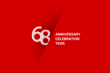 68 years anniversary, minimalist logo jubilee, greeting card. Birthday invitation. White space vector illustration on Red background - Vector