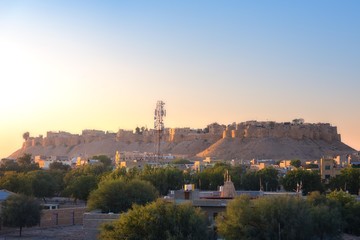 Jaisalmer Fort in sunset light in jaisalmer desert city in Rajasthan. India