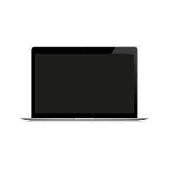 Ultralight laptop with blank black screen. Realistic notebook mockup.