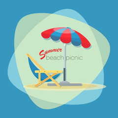 PICNIC TIME. Summer beach picnic. Vector emblem, poster or banner template. Picnic on vacation at sea. 