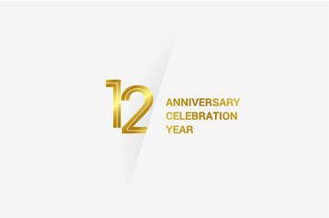 12 year Luxury Golden anniversary, minimalist logo. jubilee, greeting card. Birthday invitation. year sign. Gold space vector illustration on white grey - Vector