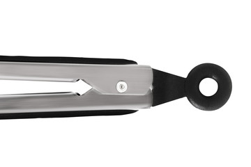 Barbecue and grill tools set on White Background, spatula blade scraper bottle tongs hook