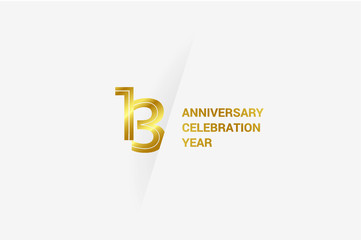 13 year Luxury Golden anniversary, minimalist logo. jubilee, greeting card. Birthday invitation. year sign. Gold space vector illustration on white grey - Vector