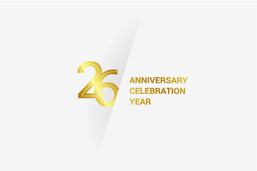 26 year Luxury Golden anniversary, minimalist logo. jubilee, greeting card. Birthday invitation. year sign. Gold space vector illustration on white grey - Vector