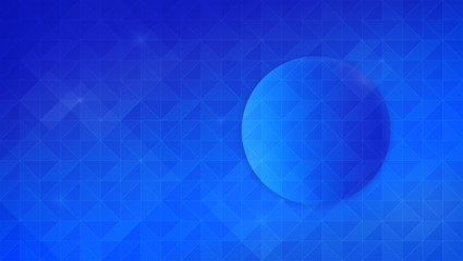 Abstract background of blue triangles and circle or sphere. Full frame triangular shape geometric background for business card, banner, website or template. Copy space.