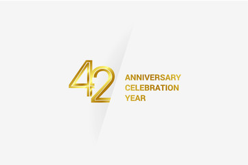42 year Luxury Golden anniversary, minimalist logo. jubilee, greeting card. Birthday invitation. year sign. Gold space vector illustration on white grey - Vector
