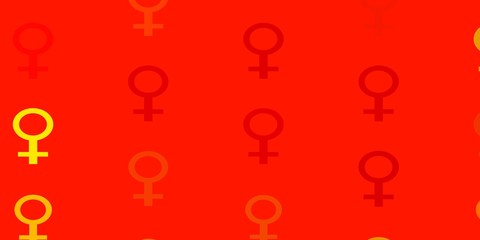 Light Orange vector texture with women's rights symbols.