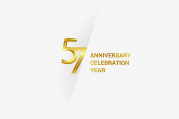 57 year Luxury Golden anniversary, minimalist logo. jubilee, greeting card. Birthday invitation. year sign. Gold space vector illustration on white grey - Vector