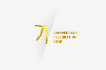 71 year Luxury Golden anniversary, minimalist logo. jubilee, greeting card. Birthday invitation. year sign. Gold space vector illustration on white grey - Vector