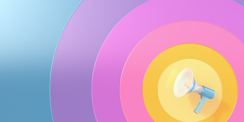 vintage white blue  Megaphone 3d illustrator graphic in a cycle signal radio wave retro concept pastel color background for announcing, news, report. widescreen wallpaper. summer sunny season idea.