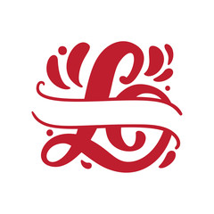 Split letters L name Vector Hand Drawn calligraphic floral monogram or logo. Uppercase Hand Lettering Letter with swirls and curl. Wedding Floral Design