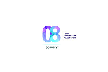 8 years anniversary celebration logotype. anniversary logo with watercolor purple and blue isolated on white background, vector design for celebration, invitation card, and greeting card-vector