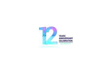 12 years anniversary celebration logotype. anniversary logo with watercolor purple and blue  isolated on white background, vector design for celebration, invitation card, and greeting card-vector