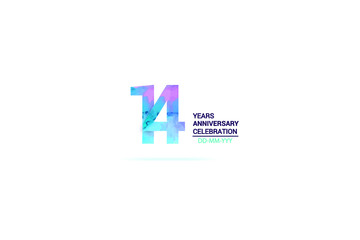 14 years anniversary celebration logotype. anniversary logo with watercolor purple and blue isolated on white background, vector design for celebration, invitation card, and greeting card-vector